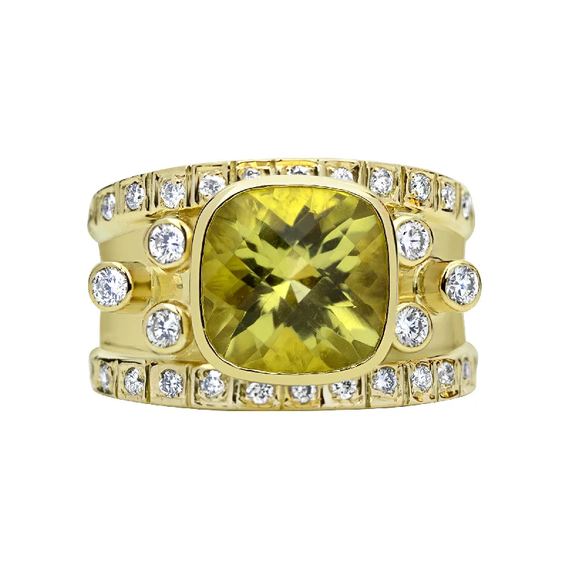 luxury engagement rings with emerald stones-Ring - Lemon Quartz And Diamond (2317A)