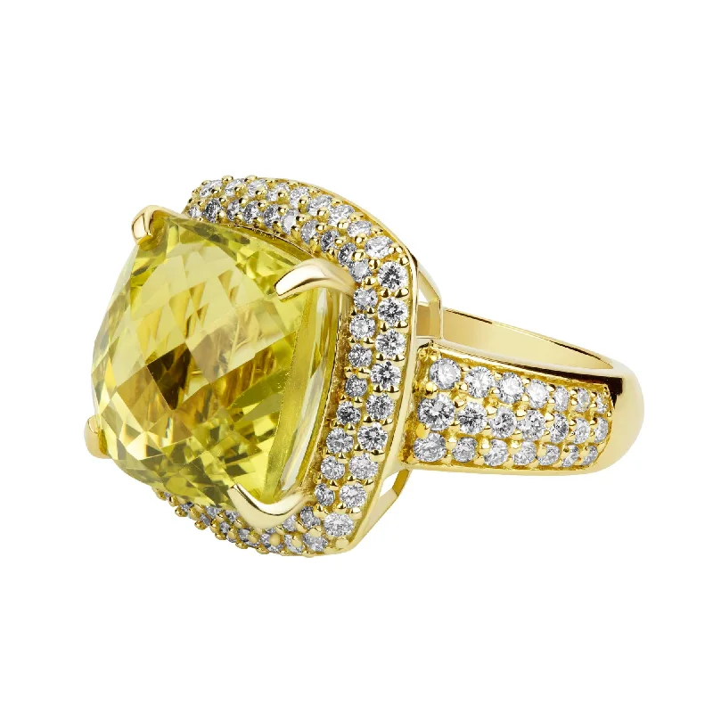 affordable engagement rings with diamonds-Ring - Lemon Quartz And Diamond (2380E)