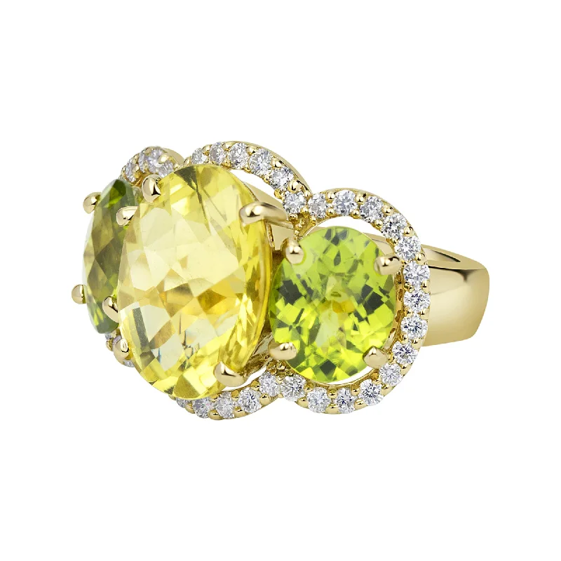 men’s wedding rings with emeralds and diamonds-Ring - Lemon Quartz, Peridot And Diamond (2322B)