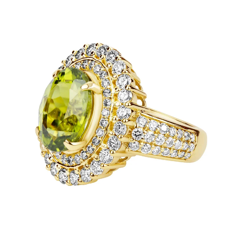 gold wedding rings for men with rubies-Ring - Peridot And Diamond (2381A)