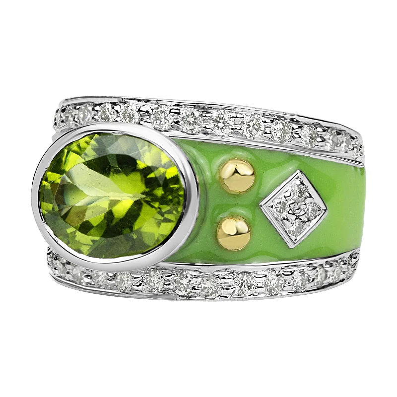 men’s engagement rings with sapphire stones-Ring - Peridot And Diamond (enamel)