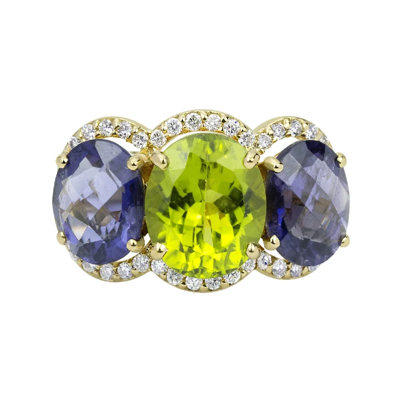 engagement rings with multi-stones for women-Ring - Peridot, Iolite And Diamond (2322C)