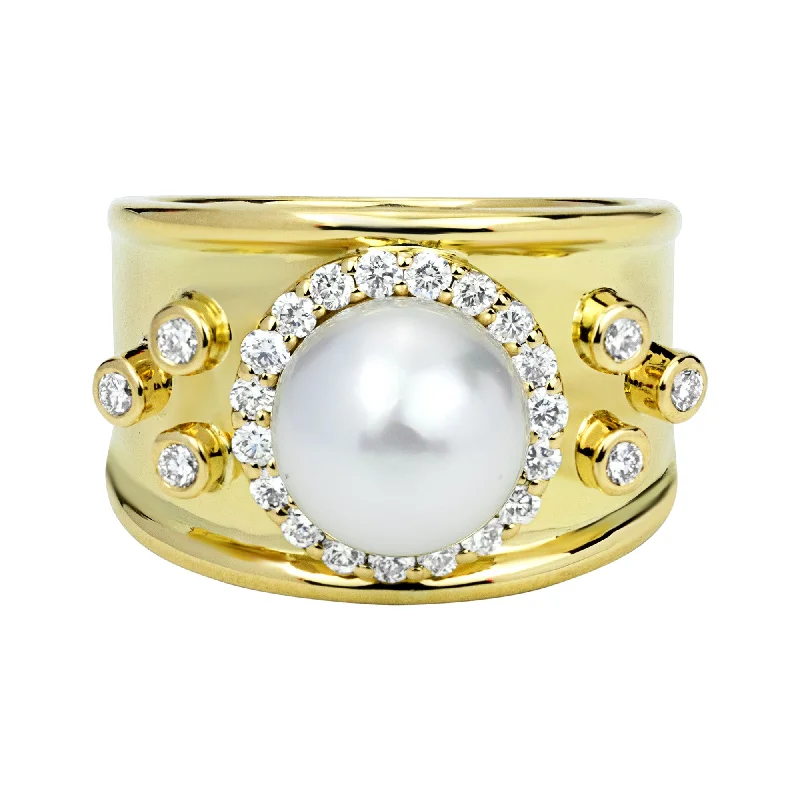 platinum wedding rings with diamonds for women-Ring - South Sea Pearl And Diamond (2328C)