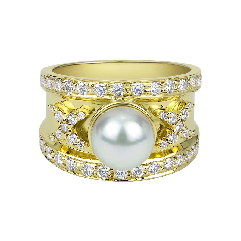 men’s wedding bands with engraving for women-Ring - South Sea Pearl And Diamond (2316C)