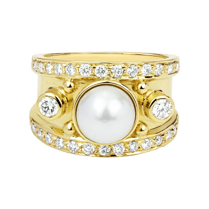 black wedding rings for men-Ring - South Sea Pearl And Diamond (2323E)