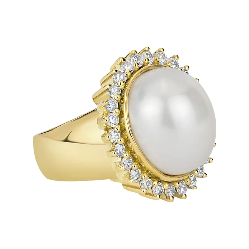 women’s wedding rings with birthstones-Ring - South Sea Pearl And Diamond