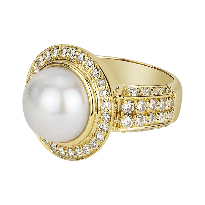 luxury engagement rings with diamonds for men-Ring - South Sea Pearl And Diamond (2339D)