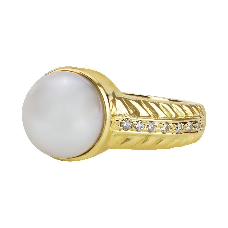 classic wedding bands with rubies for women-Ring - South Sea Pearl And Diamond