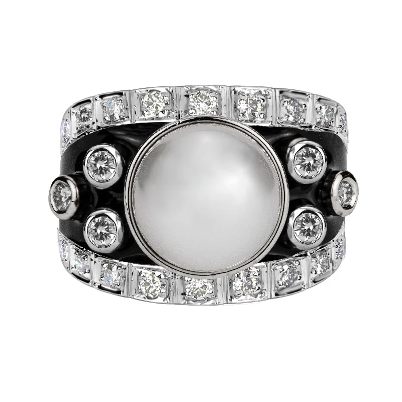 platinum rings for women with diamonds-Ring - South Sea Pearl And Diamond (enamel)