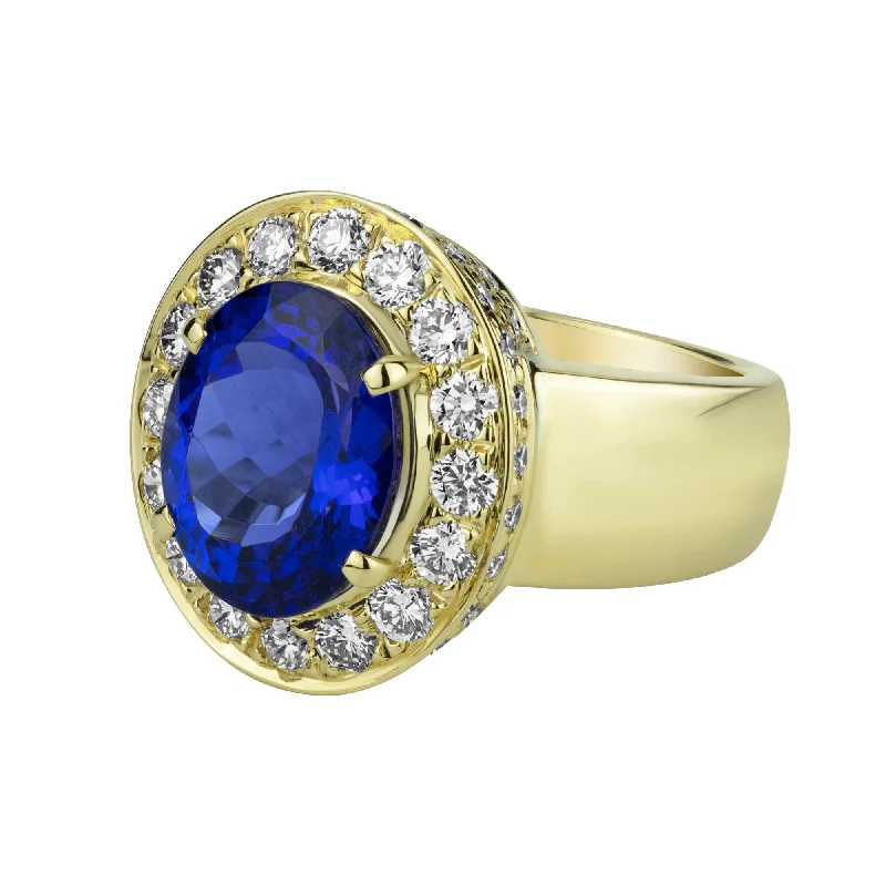 gold engagement rings with emerald stones-Ring - Tanzanite And Diamond In 18k Gold