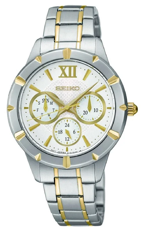 stylish watches for men with modern designs and technology -Seiko Two-Tone Stainless Steel Silver Dial Date Quartz Womens Watch SKY690P1