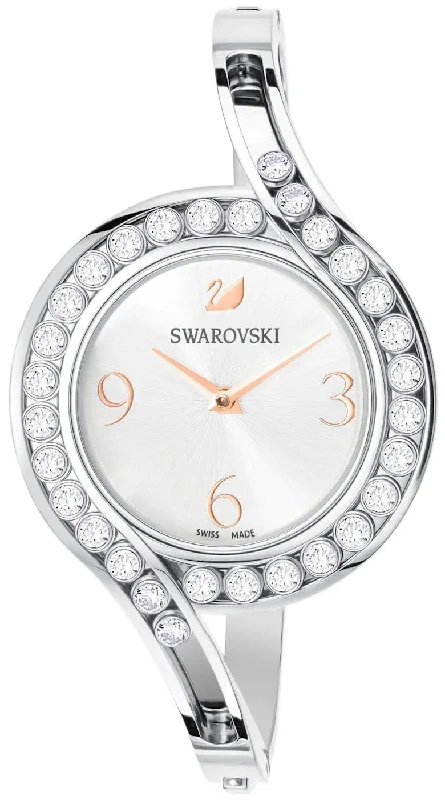 women’s watches with slim design and interchangeable bands -SWAROVSKI Crystal Authentic Lovely Crystals Bangle Watch, Metal Strap, Silver Tone - High Class Stone Studded Swiss Made Timepiece Jewelry and Everyday Accessory for Women