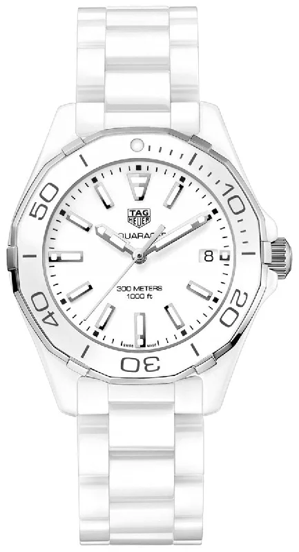 high-tech watches for men with workout tracking features -TAG Heuer Aquaracer White Ceramic White Dial Date Quartz Womens Watch WAY1391.BH0717