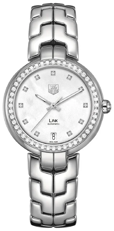 men’s watches with rugged designs for heavy-duty use -TAG Heuer Link Automatic Stainless Steel Mother-of-Pearl Dial Diamonds Date Womens Watch WAT2314.BA0956