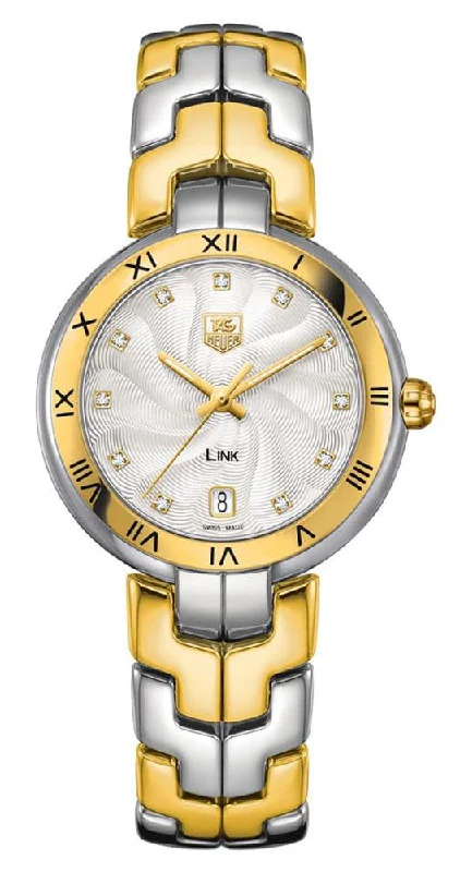 men’s watches with sleek design and stainless steel bands -TAG Heuer Link Yellow Gold and Steel Silver-Tone Dial Diamonds Date Quartz Womens Watch WAT1352.BB0962