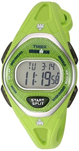 watches for women with bold dial designs and large markers -Timex Women's TW5M11000 Ironman Sleek 50 Green Silicone Strap Watch