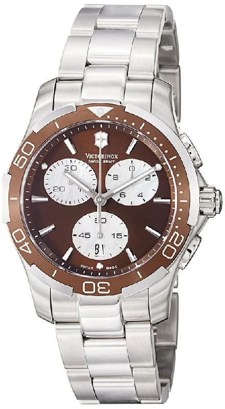 best watches for men with leather and rubber straps -Victorinox Swiss Army Alliance Steel 241502 Chronograph Date Brown Dial Quartz Sports Womens Watch