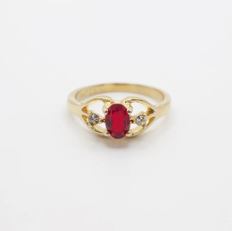 luxury engagement rings with diamonds for men-Vintage 18KT Gold Plated and Red Gemstone Ring