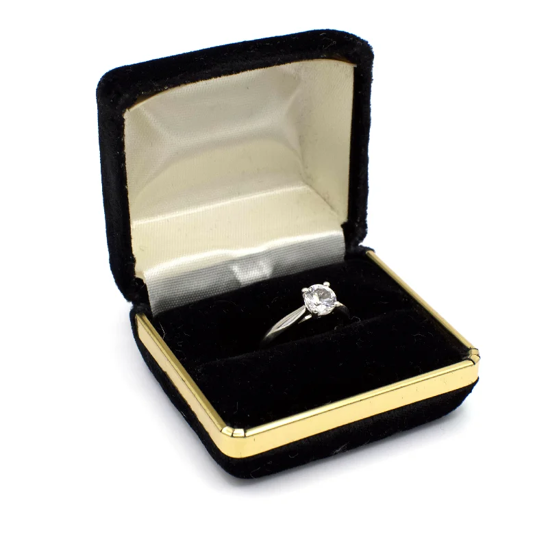 gold wedding bands for couples with diamonds-Vintage Black Velvet and Gold Ring Box