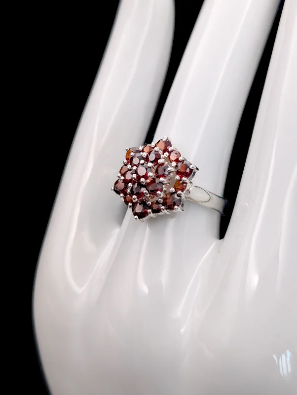 women’s engagement rings with sapphires and rubies-Vintage Pranda Cluster Genuine Thai Garnet Sterling Silver Ring