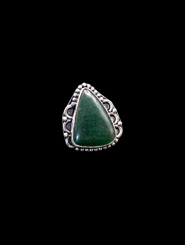 women’s silver engagement rings with emeralds-Vintage Soft Triangle Aventurine Green 925 Silver Ring