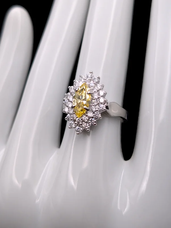 luxury wedding bands for couples with diamonds-Vintage Marquise Cut Simulated Citrine and Diamonds Cluster Sterling Silver Ring